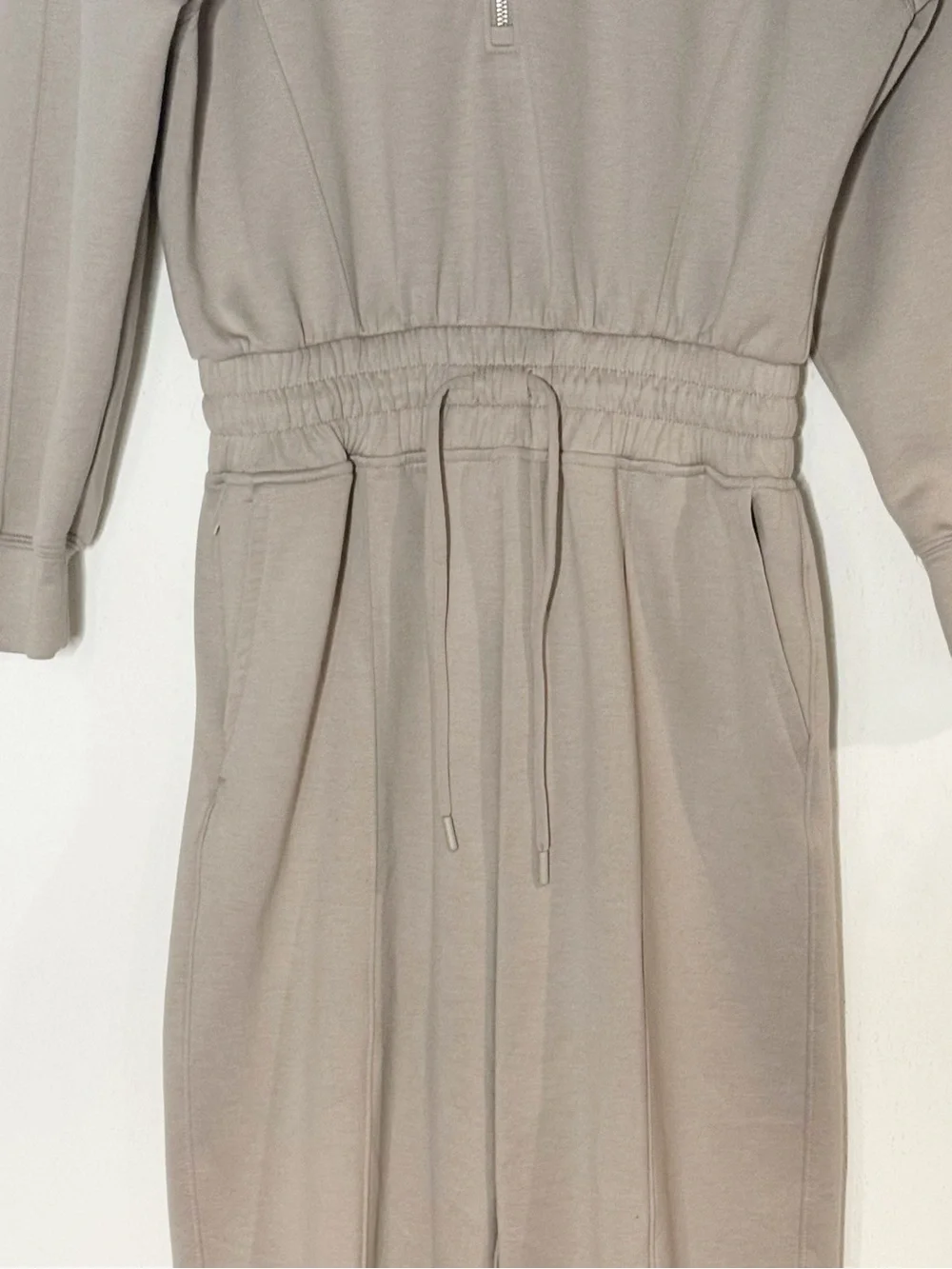 Abercrombie YPB NeoKnit Scuba Knit Half Zip Jogger JumpSuit Size S Beige Gray